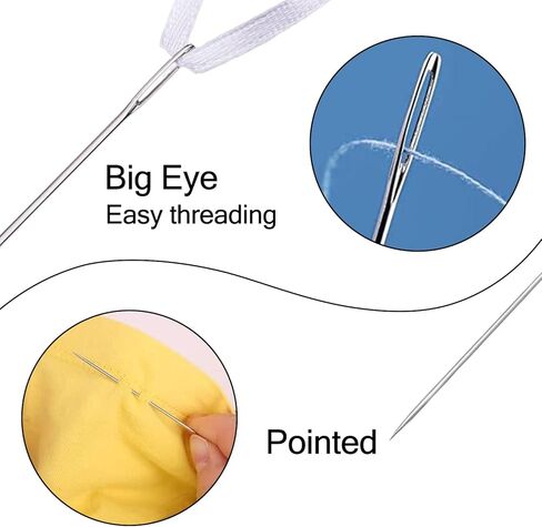 إبر التطريز لإبرة الخياطة اليدوية - 25 قطعة إبر خياطة كبيرة للعين، إبرة عين كبيرة للغرز، الرتق، اللحف، إبرة الغزل لوازم حادة مع نمط نحت حالة إبرة خشبية - YAWALL in Kuwait