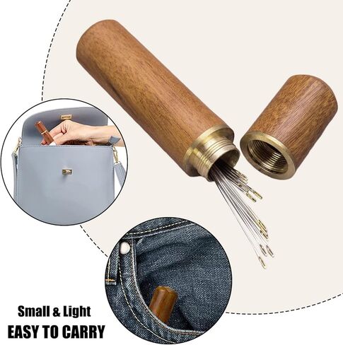 إبر التطريز لإبرة الخياطة اليدوية - 25 قطعة إبر خياطة كبيرة للعين، إبرة عين كبيرة للغرز، الرتق، اللحف، إبرة الغزل لوازم حادة مع نمط نحت حالة إبرة خشبية - YAWALL in Kuwait