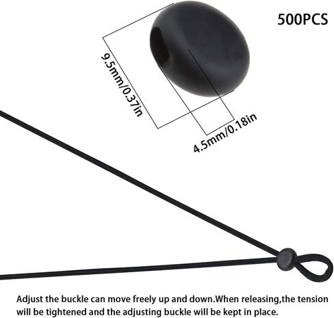 500Pcs Black Flat Shaped Cord Locks Silicone Adjustable Drawstrings Toggles Elastic Rope Adjuster Non-Slip Stoppers for Adults Kids in Saudi Arabia