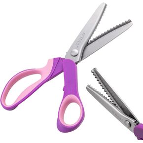 9.25 Inch Pinking Shears, Sharp Stainless Steel Zig Zag Scissors for Fabric Paper Leather, Comfort Grip Handled Professional Fabric Craft Sewing Dressmaking Scissors (Serrated, Purple)