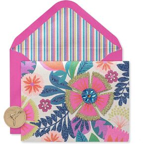 Papyrus Blank Cards with Envelopes, Bright Flowers with Glitter (8-Count)