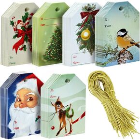 120 Pack Vintage Christmas Gift Tags with Gold Strings for Holiday Presents, 6 Designs (2.2 x 3.5 in) in Kuwait