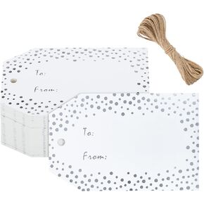 Anwyll Foil Gold Name Gift Tags,to and from Gift Tags,50 Pcs Metallic Gold Confetti Polka Dots Gift Bags Tags with String,Personalized Paper Gift Labels for Gift Bags,Party,Bridal Shower,Wedding Favor