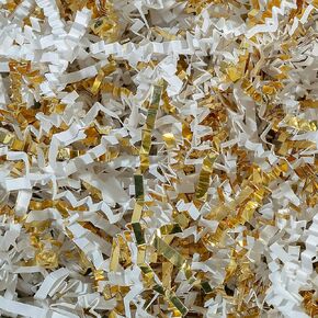 MagicWater Supply Crinkle Cut Paper Shred Filler (1 LB) for Gift Wrapping & Basket Filling - White & Gold
