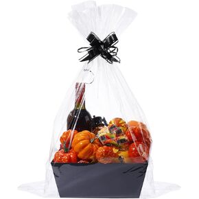 MADHOLLY 6 Set Baskets for Gifts Empty - Sturdy Kraft Gift Basket Kit for Wrapping Gift, with Cellophane Wrap Pull Bows for Career Advancement Elder Birthday Graduation Business Halloween