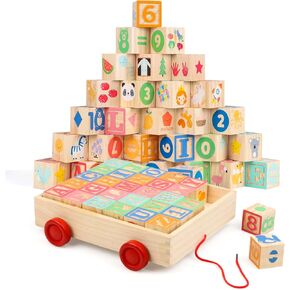 ABC Wooden Building Blocks for Toddlers 1-3 Large, 26 PCS Alphabet & Number Stacking Blocks, Educational Learning Toys for Boys Girls Kids Gifts 1.65'' in Saudi Arabia