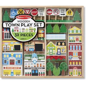 Melissa & Doug Wooden Town Play Set With Storage Tray (32 pcs) in Saudi Arabia