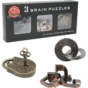 Brain Teaser Puzzles, 3 in 1 Metal Disentanglement Unlock Puzzle Set for Adults and Teenagers (Classic Edition)