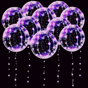 LED Bobo balloons 10 PACKS, Light Up Balloons 20 Inches Helium Style Glow Clear Balloons for Christmas Wedding Birthday Valentines Day Halloween Party Supplies Decorations (Colorful)