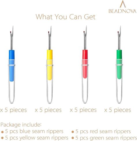 4 قطع من BEADNOVA، ممحاة غرز، قاطع خيط، مزيل علامات الملابس الصغيرة، ممزق درزات للخياطة وإزالة الخيوط (4 ألوان) in Kuwait