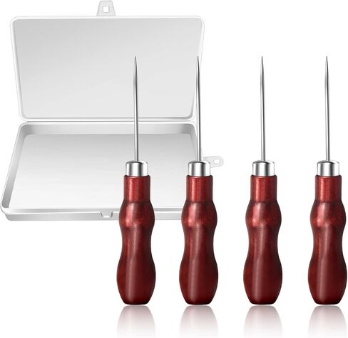 Awl Tool Wooden Handle Scratch Awl Gourd Shape Sewing Awl with Box Leather Craft Repair Tools Awl Tool for Scratch Wood,Leather,Sewing,Punch (4 PCS) in Kuwait
