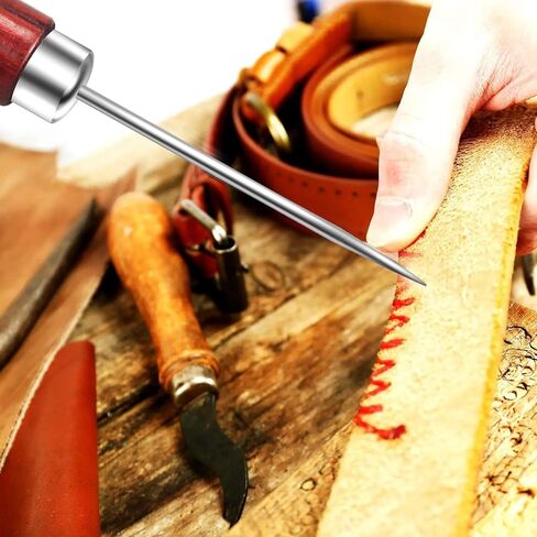 Awl Tool Wooden Handle Scratch Awl Gourd Shape Sewing Awl with Box Leather Craft Repair Tools Awl Tool for Scratch Wood,Leather,Sewing,Punch (4 PCS) in Kuwait
