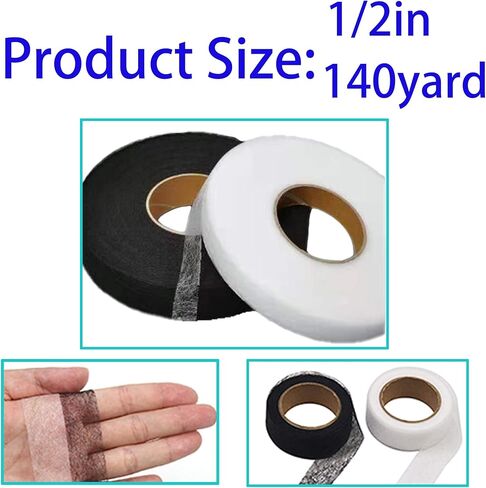 2 لفات من الحديد على شريط الحاشية بطول 140 ياردة، شريط حاشية لاصق من نسيج شبكي رائع، شريط تنحنح للسراويل، ملابس الجينز، إكسسوارات خياطة الملابس بنفسك، كل 70 ياردة، عبوتان 1/2 بوصة (أسود + أبيض) in Kuwait