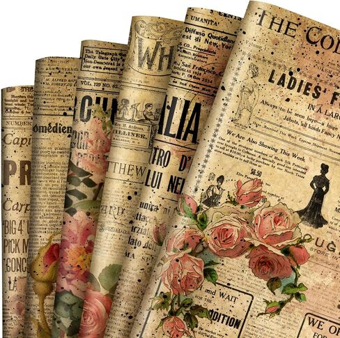 AnyDesign 12 Sheet Vintage Wrapping Paper Retro Newspaper Print Kraft Gift Wrap Paper Bulk Folded Flat Rose Newspaper Art Paper for Wedding Birthday Party DIY Crafts Gift Wrapping, 19.7 x 27.6 Inch in Saudi Arabia