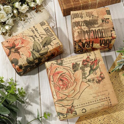 AnyDesign 12 Sheet Vintage Wrapping Paper Retro Newspaper Print Kraft Gift Wrap Paper Bulk Folded Flat Rose Newspaper Art Paper for Wedding Birthday Party DIY Crafts Gift Wrapping, 19.7 x 27.6 Inch in Saudi Arabia