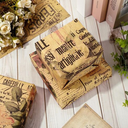 AnyDesign 12 Sheet Vintage Wrapping Paper Retro Newspaper Print Kraft Gift Wrap Paper Bulk Folded Flat Rose Newspaper Art Paper for Wedding Birthday Party DIY Crafts Gift Wrapping, 19.7 x 27.6 Inch in Saudi Arabia