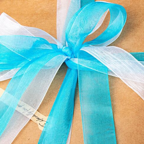 6 Roll 1 Inch Wide Blue Organza Ribbon Sheer Chiffon Ribbon for Gift Wrapping(Blue) in Kuwait