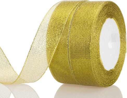 YASEO 1 1/2 Inch Silver Glitter Ribbon for Gifts Wrapping, 25 Yards in Kuwait