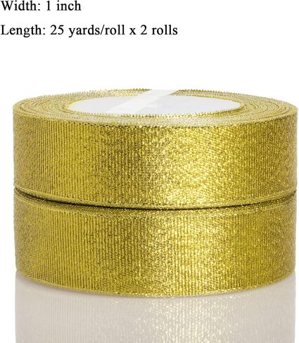 YASEO 1 1/2 Inch Silver Glitter Ribbon for Gifts Wrapping, 25 Yards in Kuwait
