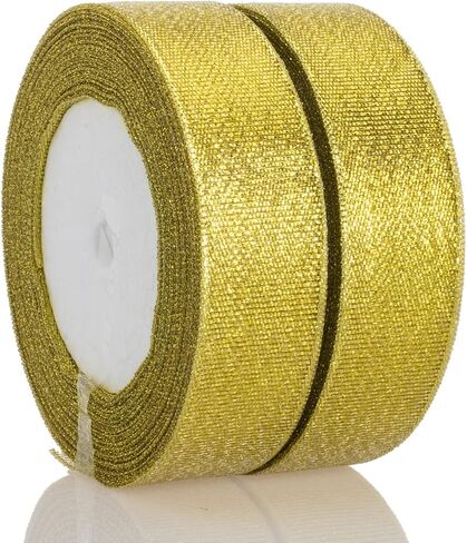 YASEO 1 1/2 Inch Silver Glitter Ribbon for Gifts Wrapping, 25 Yards in Kuwait