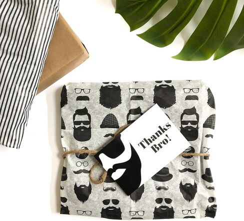 25pc Thanks Bro Mens Beard Mustache Bachelor Bridal Birthday Party Thank You Card Tissue Paper Gift Wrap Packaging Set in Kuwait