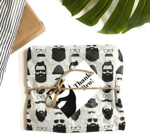 25pc Thanks Bro Mens Beard Mustache Bachelor Bridal Birthday Party Thank You Card Tissue Paper Gift Wrap Packaging Set in Kuwait