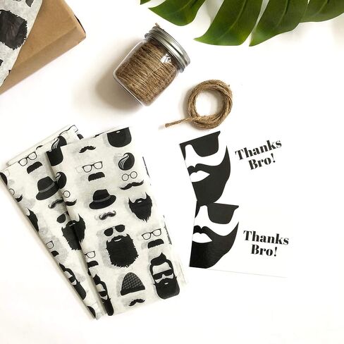 25pc Thanks Bro Mens Beard Mustache Bachelor Bridal Birthday Party Thank You Card Tissue Paper Gift Wrap Packaging Set in Kuwait