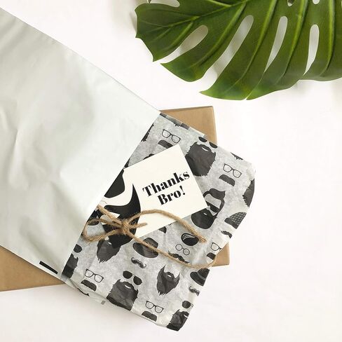 10pc Thanks Bro Mens Beard Mustache Bachelor Bridal Birthday Party Thank You Card Tissue Paper Gift Wrap Packaging Set in Kuwait