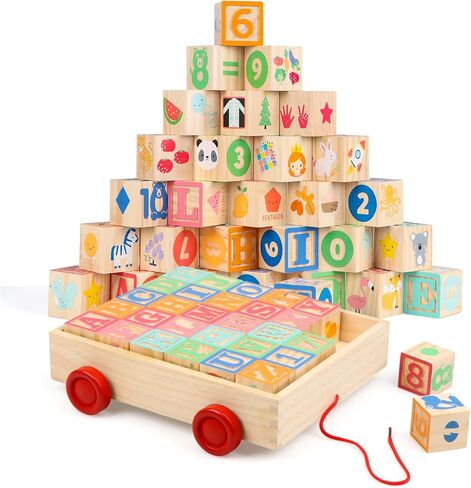 مكعبات بناء خشبية من Joqutoys ABC للأطفال الصغار 1-3 كبيرة، 26 قطعة من مكعبات تكديس الحروف الأبجدية والأرقام، ألعاب تعليمية تعليمية للأولاد والبنات وهدايا الأطفال 1.65 بوصة in Kuwait