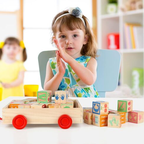 مكعبات بناء خشبية من Joqutoys ABC للأطفال الصغار 1-3 كبيرة، 26 قطعة من مكعبات تكديس الحروف الأبجدية والأرقام، ألعاب تعليمية تعليمية للأولاد والبنات وهدايا الأطفال 1.65 بوصة in Kuwait
