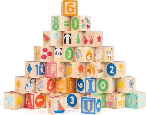 مكعبات بناء خشبية من Joqutoys ABC للأطفال الصغار 1-3 كبيرة، 26 قطعة من مكعبات تكديس الحروف الأبجدية والأرقام، ألعاب تعليمية تعليمية للأولاد والبنات وهدايا الأطفال 1.65 بوصة in Kuwait