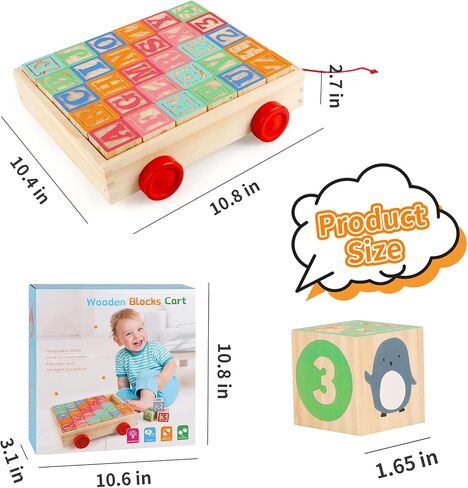 مكعبات بناء خشبية من Joqutoys ABC للأطفال الصغار 1-3 كبيرة، 26 قطعة من مكعبات تكديس الحروف الأبجدية والأرقام، ألعاب تعليمية تعليمية للأولاد والبنات وهدايا الأطفال 1.65 بوصة in Kuwait