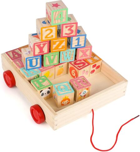 مكعبات بناء خشبية من Joqutoys ABC للأطفال الصغار 1-3 كبيرة، 26 قطعة من مكعبات تكديس الحروف الأبجدية والأرقام، ألعاب تعليمية تعليمية للأولاد والبنات وهدايا الأطفال 1.65 بوصة in Kuwait