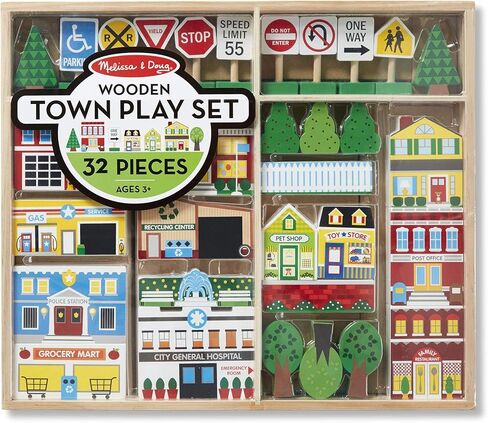Melissa & Doug Wooden Town Play Set With Storage Tray (32 pcs) in Saudi Arabia