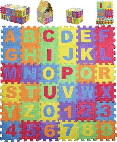 Baby Foam Play Mat (36-Piece Set), 6.1x6.1 Inch Interlocking Alphabet and Numbers Floor Puzzle Colorful EVA Foam Puzzle Playmat Tiles for Kids Girls Boys Crawling in Saudi Arabia