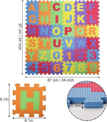 Baby Foam Play Mat (36-Piece Set), 6.1x6.1 Inch Interlocking Alphabet and Numbers Floor Puzzle Colorful EVA Foam Puzzle Playmat Tiles for Kids Girls Boys Crawling in Saudi Arabia