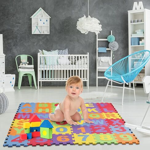 Baby Foam Play Mat (36-Piece Set), 6.1x6.1 Inch Interlocking Alphabet and Numbers Floor Puzzle Colorful EVA Foam Puzzle Playmat Tiles for Kids Girls Boys Crawling in Saudi Arabia