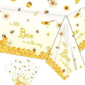 Bee Tablecloth Bee Baby Shower Decorations - A Little Bee is On The Way Plastic Disposable Rectangle Bee Table Cover for Girls Boys Bee Party Decorations, Bee Themed Party Supplies (54'' x 108'')