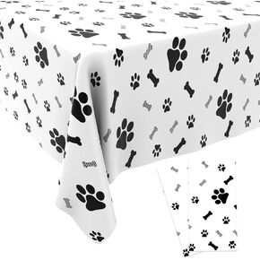 Puppy Paw Print Plastic Tablecloth Table Cover, Pupply Paw Print Table Cloth, Disposable Rectangle Table Covers for Kids Birthday Party, Pet Puppy Themed Birthday Party Decorations, 54x108 inch