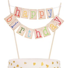 WAWOO Rainbow Happy Birthday Cake Topper - Personalized Birthday Banner, Rainbow 1st Birthday Decorations,Photo Prop, Baby Shower, Best Birthday Party Supplies