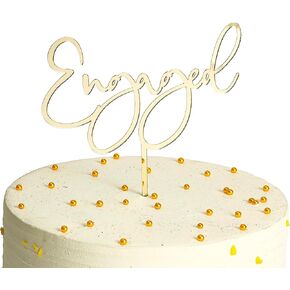 Engaged Cake Topper， Wedding Cake Topper, Bridal Shower, Mirrored Gold Acrylic, Dessert Decor。