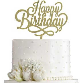 Happy Birthday Cake Topper - Birthday Party Decorations, Mirror Silver Acrylic