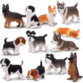 EYSCOTA 12PCS Dog Figurines Playset, Realistic Detailed Plastic Puppy Figures, Hand Painted Mini Dog Figures Toy Set Cake Toppers Birthday Gift for Kids Toddlers