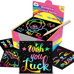 ZMLM Scratch Art Craft Notes - 160 Pcs Gold Scratch Paper Mini Party Favors for Kids Art Supplies Kits Stocking Stuffers - Unique Scratch Cards Set Birthday Gifts Toys for Girls Boys Christmas