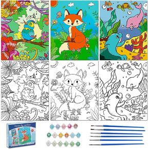 Volmop 3 Pack Paint by Numbers for Kids Ages 8-12,10 * 8" Color by Number for Kids Framed Canvas with 17 Acrylic Paints and 6 Brushes, Kids'Paint by Number, Arts and Crafts Art Supplies for Kids 4-8