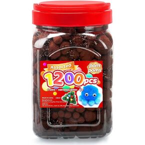 كرات بوم متعددة الألوان من Ioolem، 1200 قطعة بأحجام وألوان متنوعة، كرات بوم للفنون والحرف اليدوية، كرات بوم بوم مع عيون تذبذب في مرطبان، كرات بوم لامعة، لوازم الحرف اليدوية.