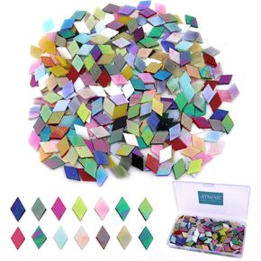 LITMIND 120 Pieces Iridescent Green Petals Stained Glass Mosaic Tiles for Crafts, Precut Stained Glass Green Leaf Kit, Rainbow Flowers Leaves Glass Mosaic Making Supplies