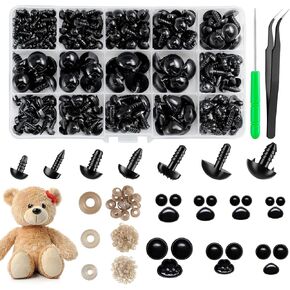 Safety Eyes and Noses, Plastic Craft Eyes and Teddy Bear Nose for Amigurumi with Washers，Crochet and Tweezers for Doll Making Supplies