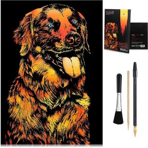 2 Pack Animal Scratch Art Rainbow Painting Paper, Engraving Art & Craft Sets, Creative foil Scratch Art Toys Gift, DIY Sketch Card Scratchboard for Kids & Adults, Women - 16'' x 11.2''
