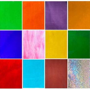 ILLUCKAI12 Sheets Iridescent Stained Glass Sheet, 4 x 6 inch Rainbow Iridized Glass Mosaic Tiles for Crafts, Stained Glass Supplies for Art Glass Projects and Mosaics